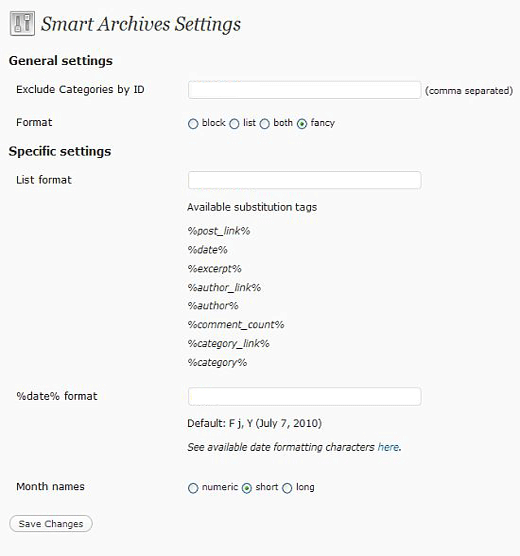 Smart Archives Settings