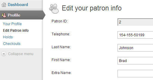 WebLibrarian Patron Dashboard