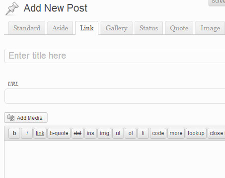 User Interface for Post Format Link
