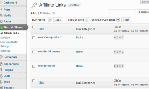 Managing thirsty affiliate links