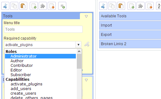 Choose menu visibility by user roles and capabilities 