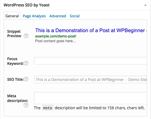 WordPress SEO settings for a post