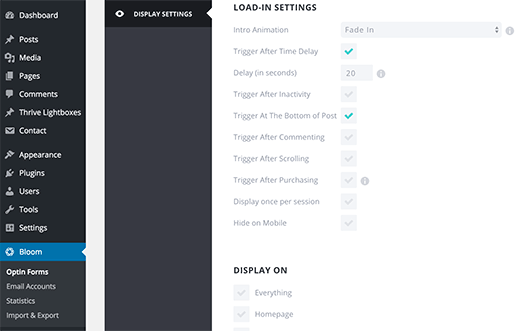 Bloom display settings Bloom display settings