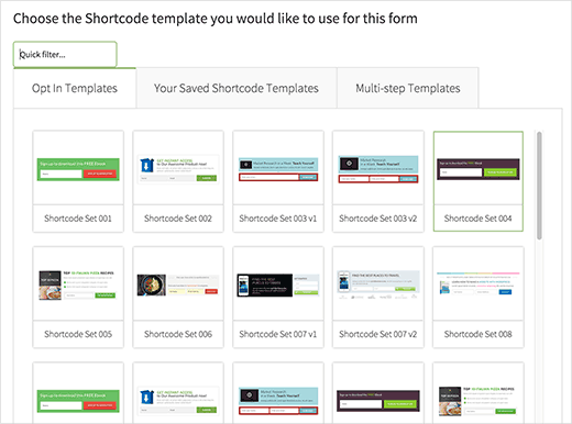 Choosing template in ThriveLeads Choosing template in ThriveLeads