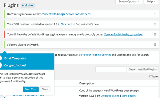 Notifications in the admin area of a WordPress site Notifications in the admin area of a WordPress site