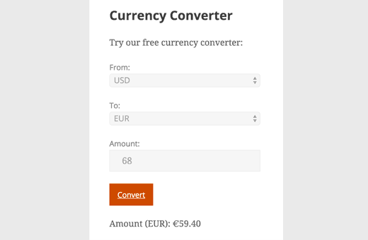Currency converter WordPress widget preview