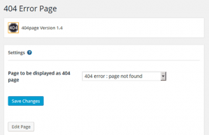 Settings page for 404page plugin for WordPress Settings page for 404page plugin for WordPress