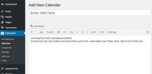 Adding new calendar in WordPress Adding new calendar in WordPress