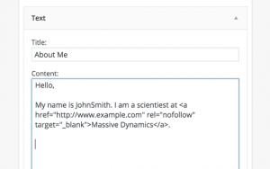 A text widget in WordPress with an HTML link A text widget in WordPress with an HTML link
