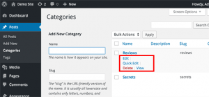 Edit categories in WordPress Edit categories in WordPress