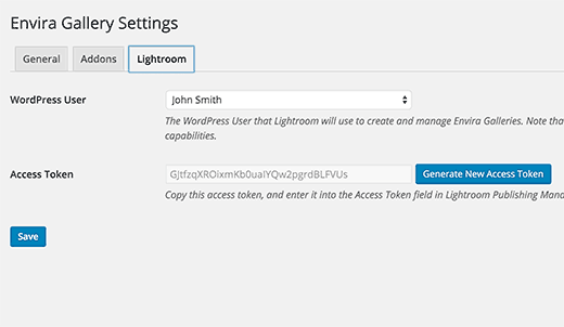 Lightroom settings in Envira Gallery plugin