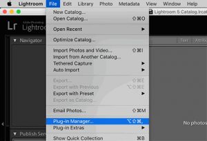 Plugin manager menu in Adobe Lightroom Plugin manager menu in Adobe Lightroom