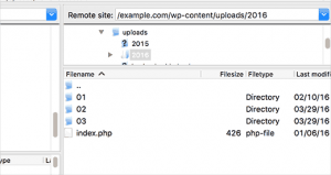 FTP view of uploads directory of a WordPress site FTP view of uploads directory of a WordPress site