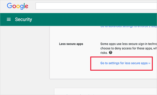 Less secure apps settings in Google Apps