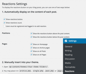 Reactions Settings Reactions Settings