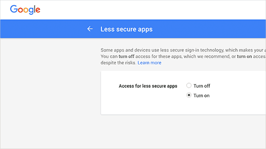 Turn on Less Secure Apps in Google Settings