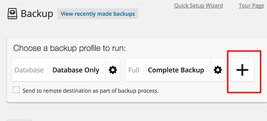 Add new backup profile button Add new backup profile button