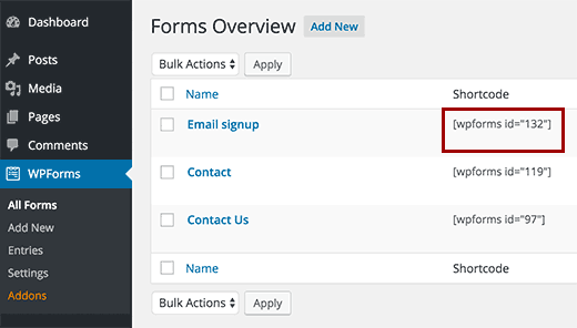 Form shortcode