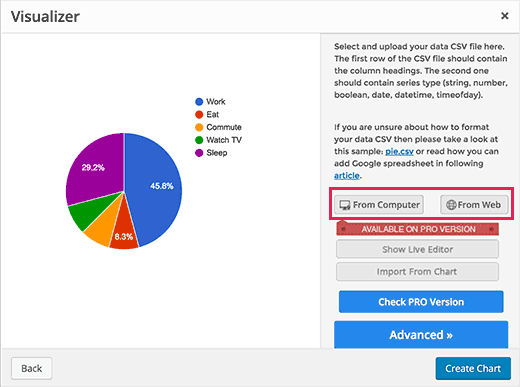 datasource Add your CSV file as data source for the chart