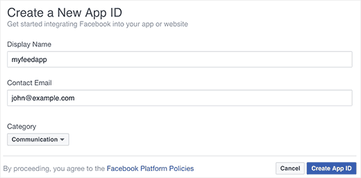 Creating a new Facebook app ID Creating a new Facebook app ID