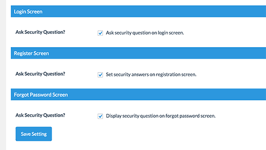 Enable security questions on login, registration, and lost password pages Enable security questions on login, registration, and lost password pages