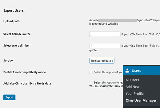 Exporting users Exporting users