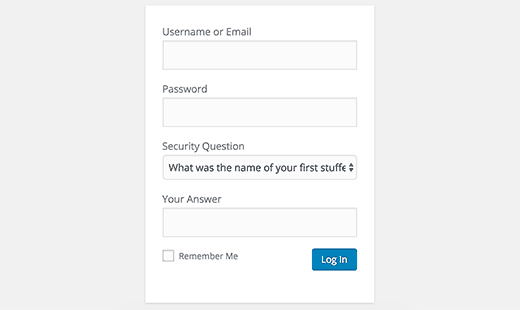 Login form with security question Login form with security question