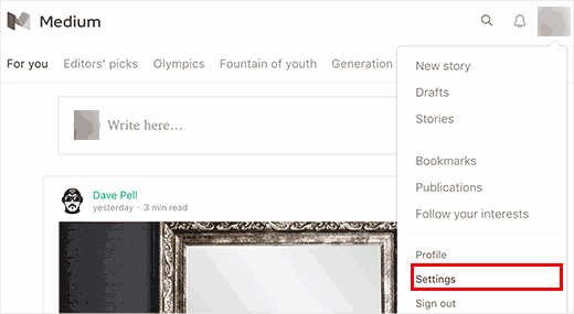 Medium account settings Medium account settings