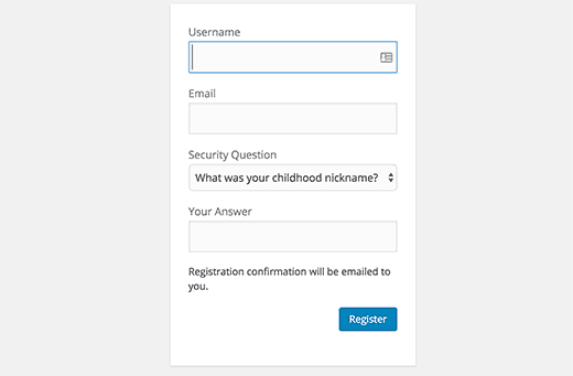 WordPress user registration with security question WordPress user registration with security question