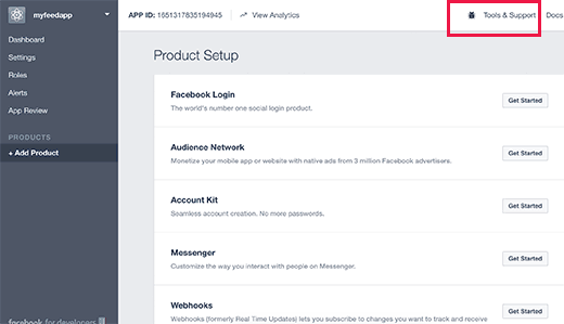 Click on tools and support link at the top of your app's dashboard page Click on tools and support link at the top of your app's dashboard page
