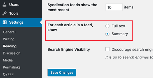Show summary in RSS feed Show summary in RSS feed