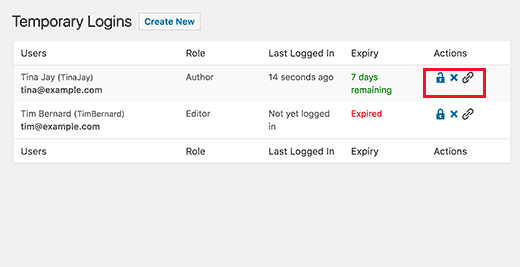 Manage temporary logins Manage temporary logins