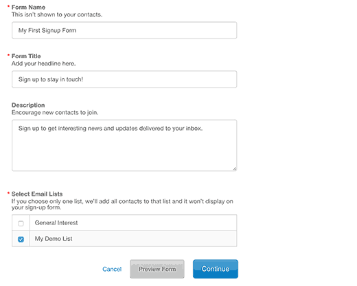 Signup form details Signup form details