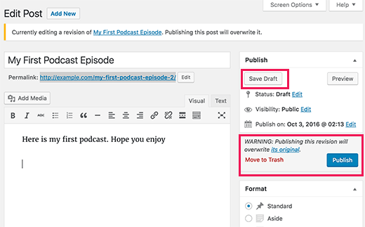 Revision of a published post Revision of a published post