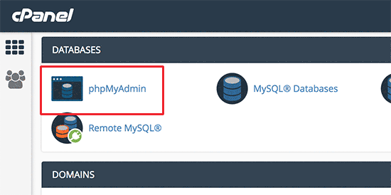 phpMyAdmin icon in cPanel