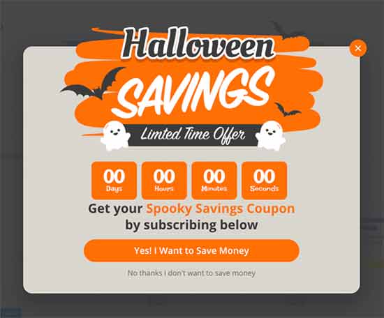 Cadılar Bayramı kampanyaları için OptinMonster Spooky teması OptinMonster Spooky theme for Halloween campaigns
