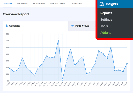 MonsterInsights'ta web sitesi istatistikleri raporları