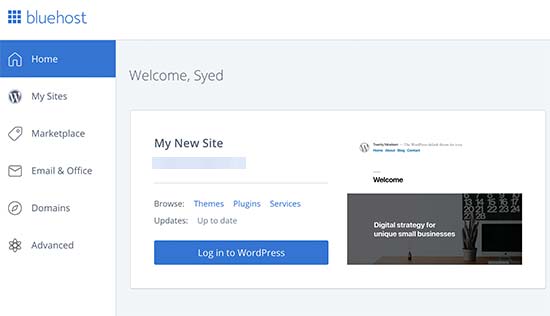 Bluehost panosundan WordPress blogunuza giriş yapın