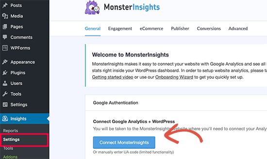 MonsterInsights kullanarak Google Analytics'e bağlanın