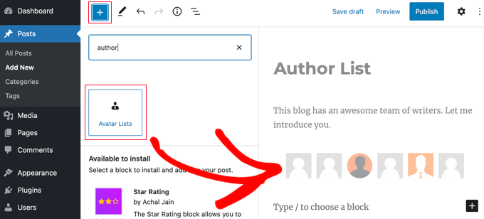 Add an Avatar List Block to Your Post