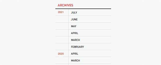 Отображение архивов за месяц, упорядоченных по годам