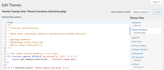 Add code to functions.php example