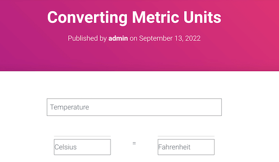 A unit conversion calculator for metric and imperial measurements