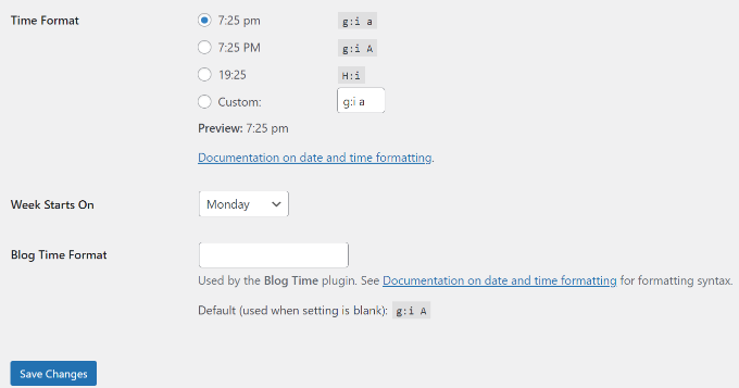 Edit timezone settings for blog time