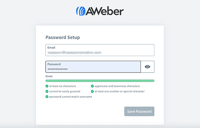 Creating a password for your free AWeber account