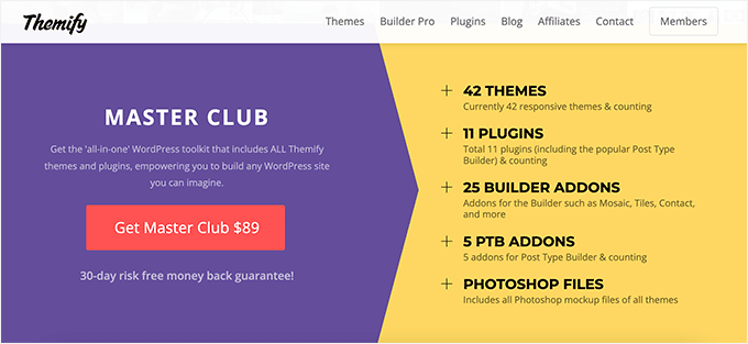 The best Themify deal is on their Master Club membership