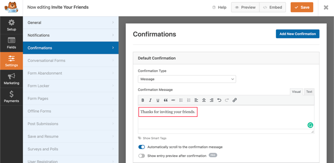 Create a Confirmation Message for Form Submission