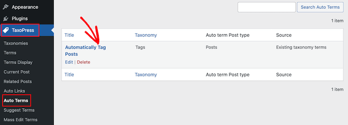 Editing your TaxoPress auto terms