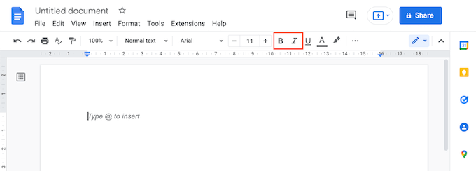 Formatting buttons in Google Docs