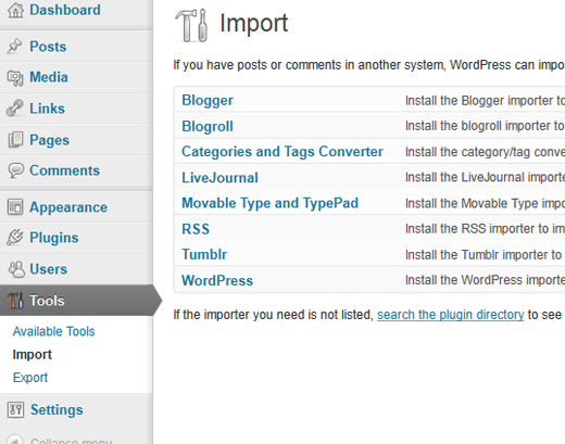 Import Tools Screen